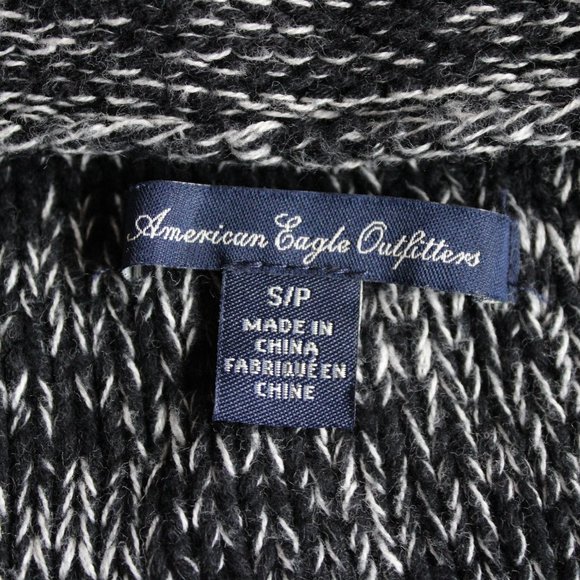 American Eagle Black Marled Foldover Knit Zip Up Sweater - Picture 4 of 7